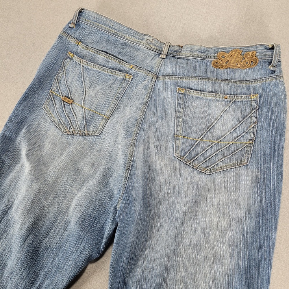 Vintage Y2K Akademiks Jeans 44x34 Baggy Wide Leg Contrast Stich Skater Hip Hop